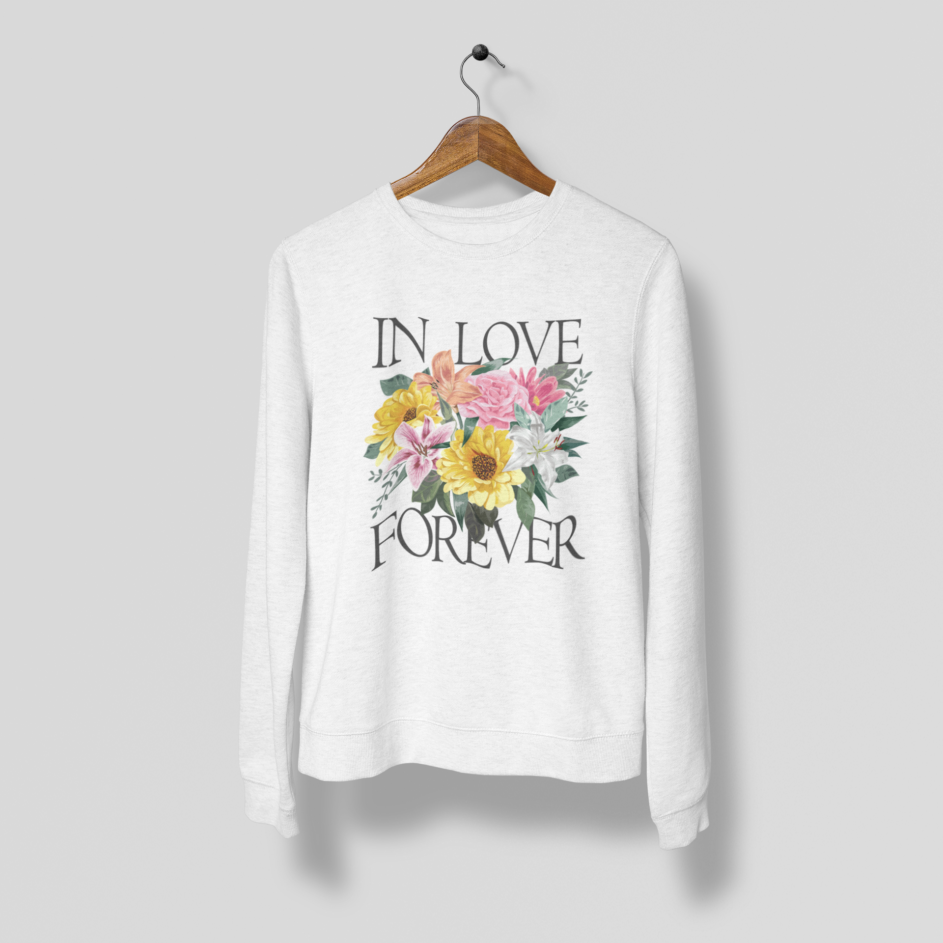 In Love Forever Flowers Print Sweatshirt Women White