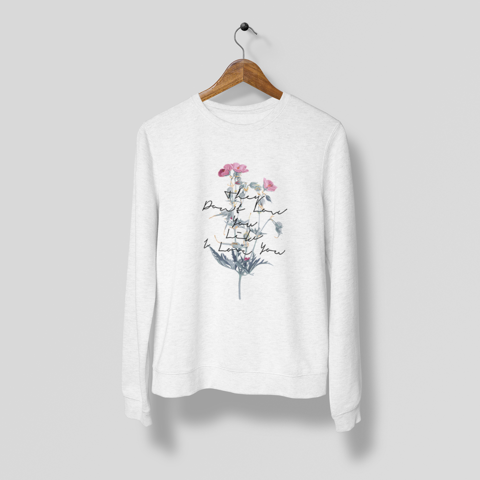 I love You Bouquet Flowers Print Sweatshirt Women White