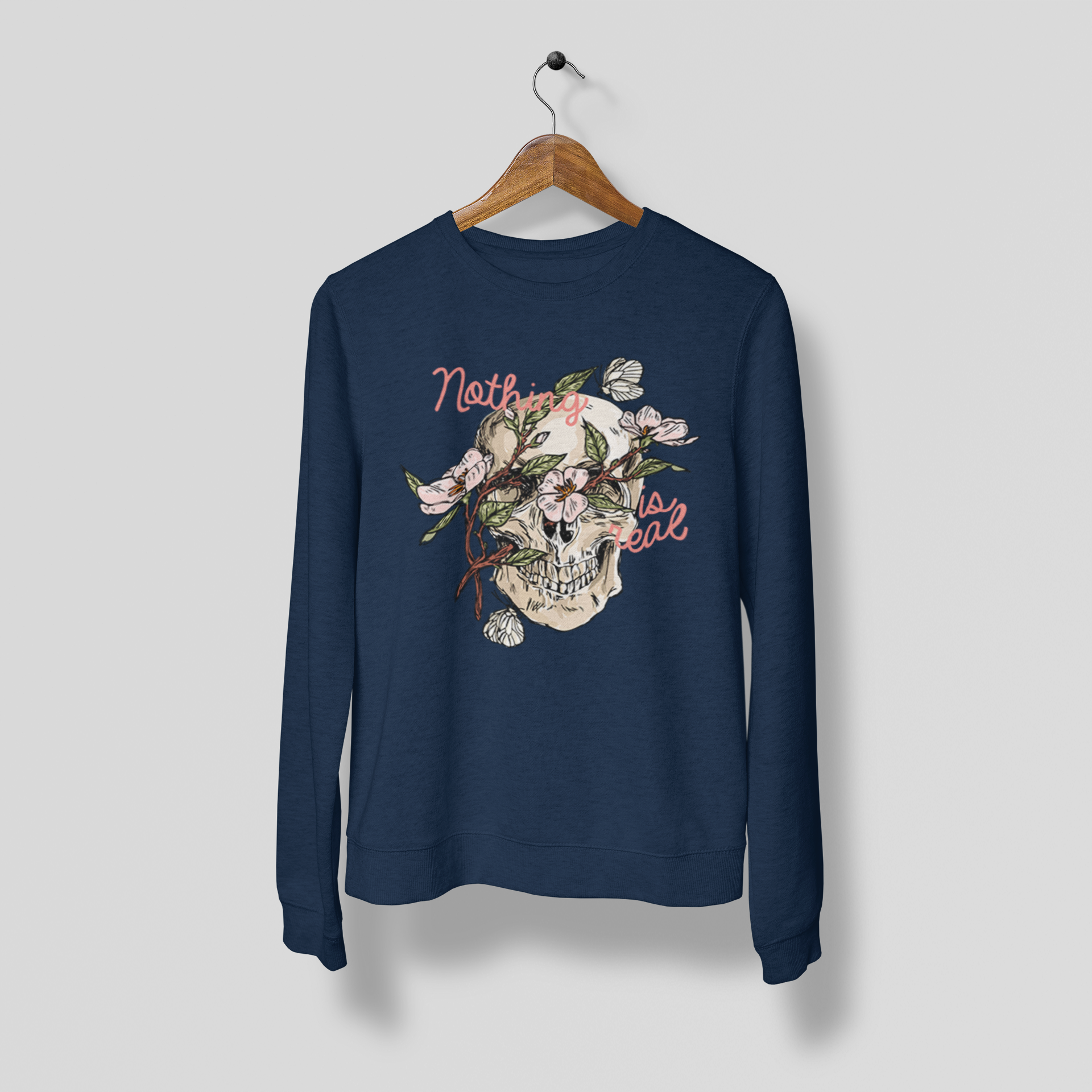 Skull Print Sweatshirt Women Navy