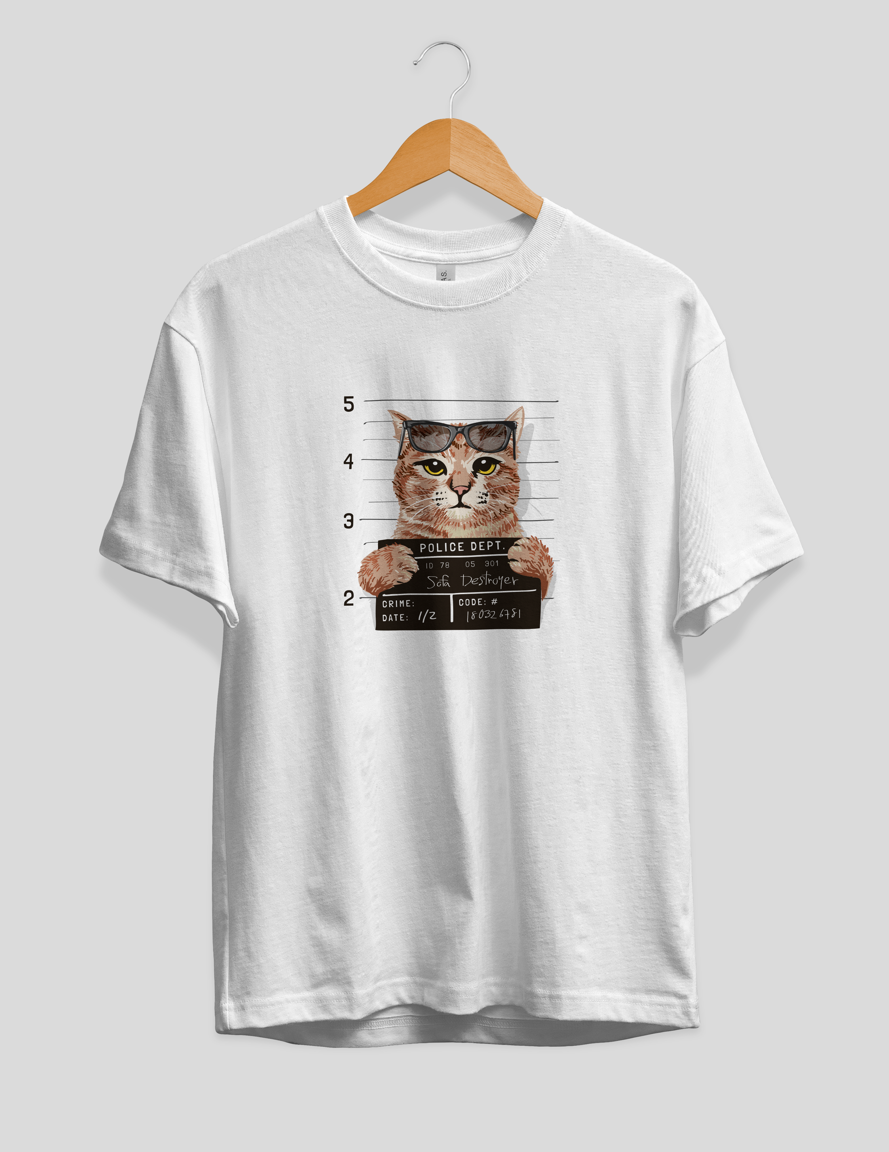 Funny Cat Print T-Shirt White